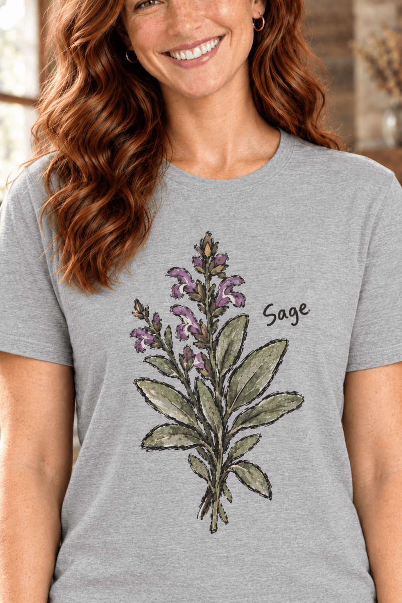 The Doodled Flower Sage Botanical T-Shirt Sport Grey Main Hero