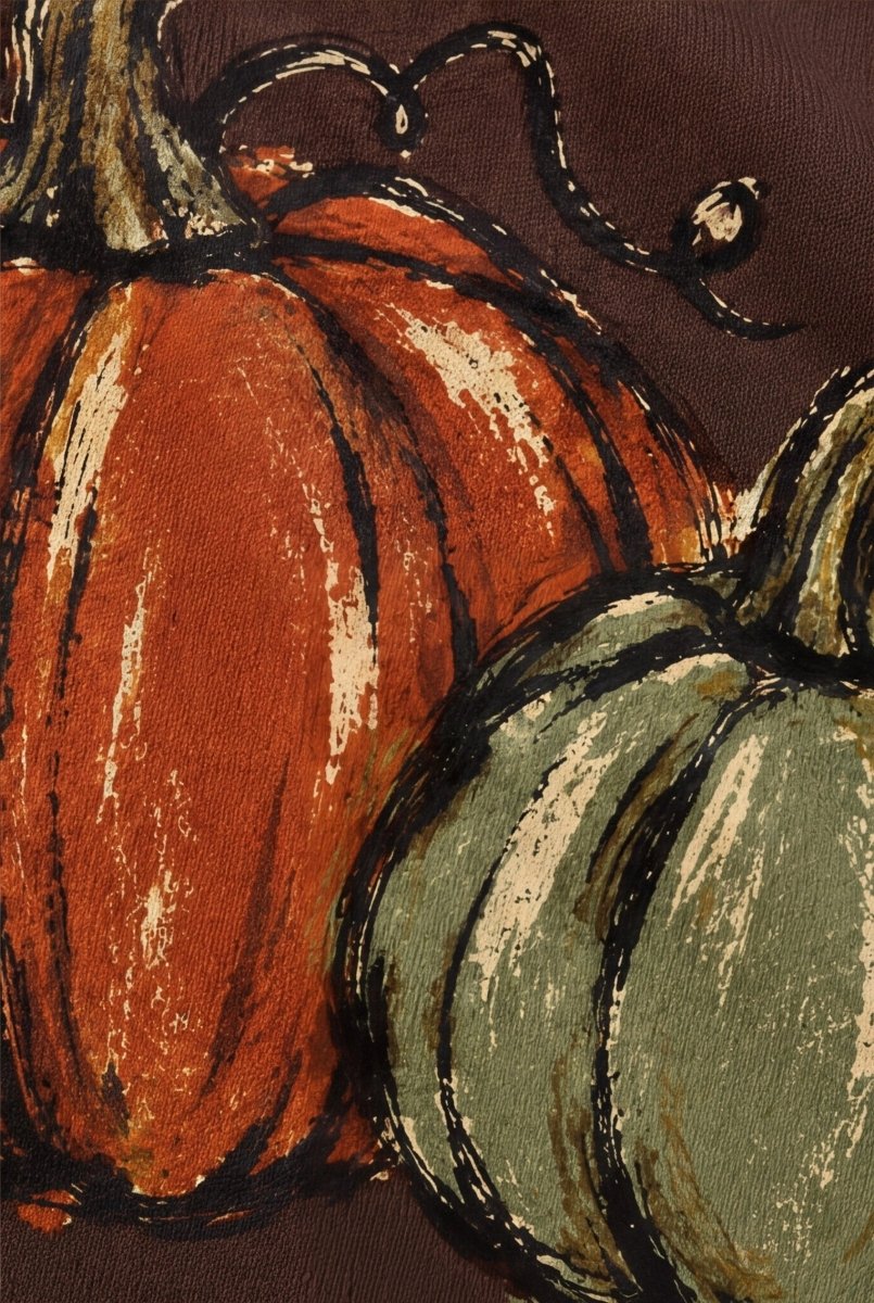 The Doodled Flower Boutique espresso sweatshirt featuring a hand-drawn watercolor pumpkin print in rust and sage.