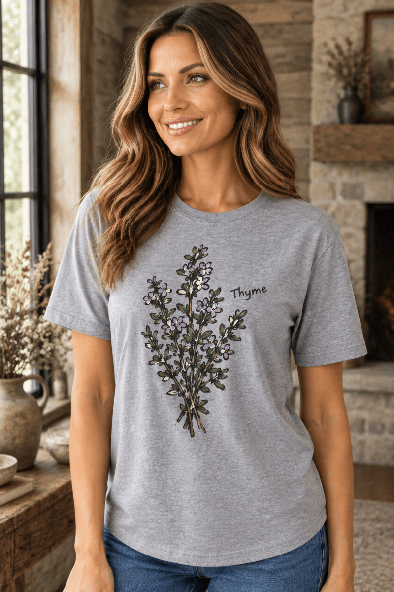 Thyme tee fabric and artwork view